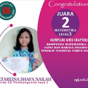 Juara 2 Matematika Level 3 Kompetisi Matematika, Sains Dan Bhs Inggris Tingkat Nasional Th 2020